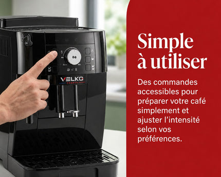 Machine à Café à Grains VELKO Essenza – Expresso Broyeur Automatique 1 450 W – 2 Cafés – Buse Vapeur – Broyeur 13 Réglages