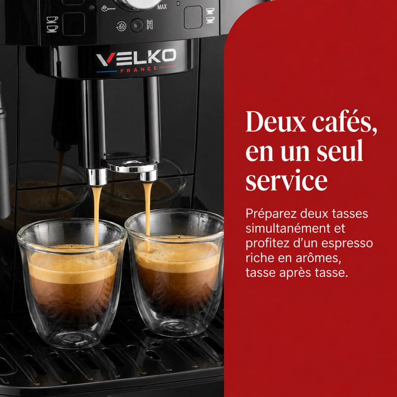 Machine à Café à Grains VELKO Essenza – Expresso Broyeur Automatique 1 450 W – 2 Cafés – Buse Vapeur – Broyeur 13 Réglages
