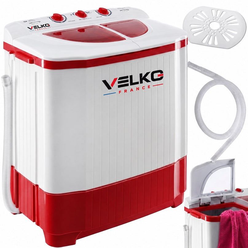 Mini Lave-Linge VELKO Nomad 4.5 – Machine à Laver Portable 4,5 kg – Essorage 3,5 kg – 2 Compartiments – 1320 tr/min