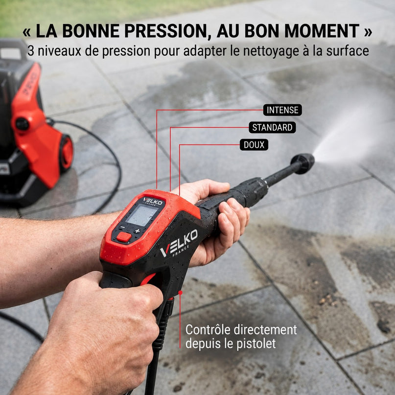 Nettoyeur Haute Pression VELKO Vortex 145 – 145 Bar – 500 L/h – 40 m²/h – Flexible 10 m & Contrôle de Pression