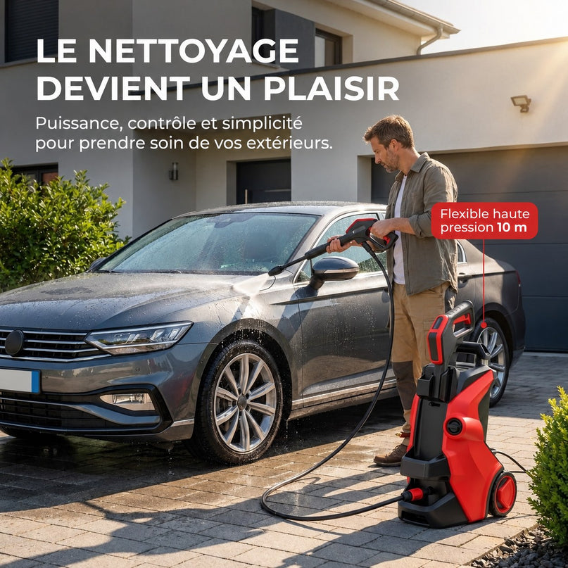 Nettoyeur Haute Pression VELKO Vortex 145 – 145 Bar – 500 L/h – 40 m²/h – Flexible 10 m & Contrôle de Pression