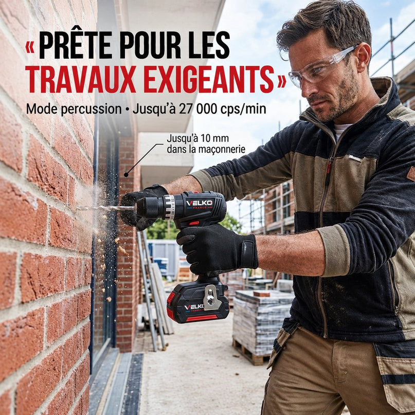 Perceuse-Visseuse à Percussion Sans Fil VELKO Core 45 – 18 V – 45 Nm – Brushless – 2 Batteries 3,0 Ah – Mandrin 13 mm – Coffret Inclus