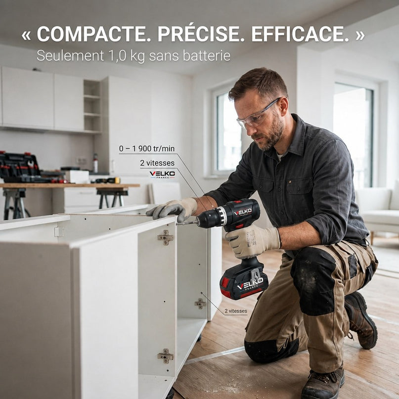 Perceuse-Visseuse à Percussion Sans Fil VELKO Core 45 – 18 V – 45 Nm – Brushless – 2 Batteries 3,0 Ah – Mandrin 13 mm – Coffret Inclus