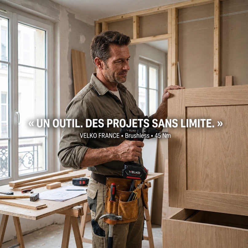 Perceuse-Visseuse à Percussion Sans Fil VELKO Core 45 – 18 V – 45 Nm – Brushless – 2 Batteries 3,0 Ah – Mandrin 13 mm – Coffret Inclus