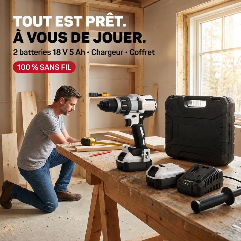 Perceuse-Visseuse à Percussion Sans Fil VELKO Raptor 95 – 18 V – 95 Nm – 2 Batteries 5 Ah – Brushless – 3 Vitesses – Mandrin 13 mm – Coffret Inclus