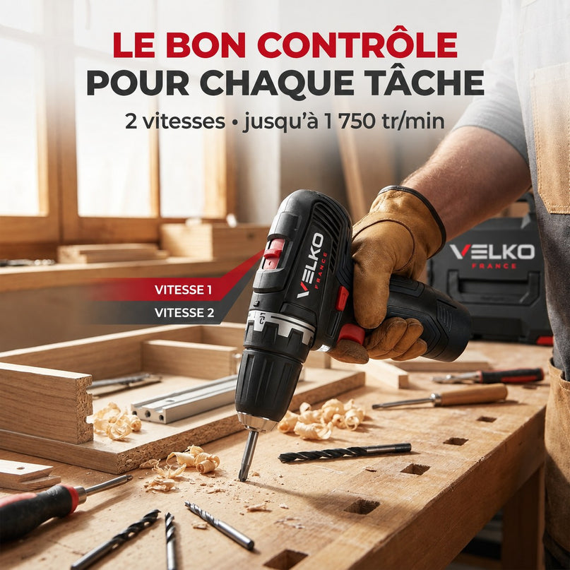 Perceuse-Visseuse Sans Fil VELKO Pivot 35 – 12 V – 35 Nm – Brushless – 4 Accessoires Interchangeables – Mandrin 10 mm – Coffret Inclus