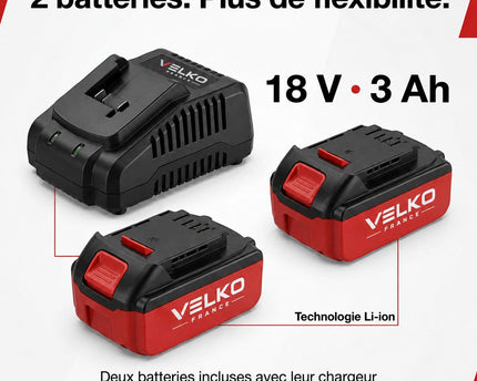 Perceuse-Visseuse Sans Fil VELKO Voltis 42 – 18 V – 42 Nm – 2 Batteries 3 Ah – 2 Vitesses – Mandrin 13 mm – Coffret Inclus