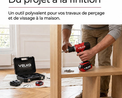 Perceuse-Visseuse Sans Fil VELKO Voltis 42 – 18 V – 42 Nm – 2 Batteries 3 Ah – 2 Vitesses – Mandrin 13 mm – Coffret Inclus