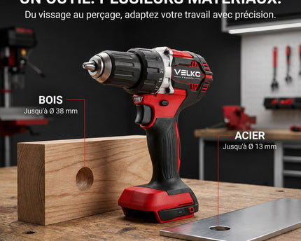 Perceuse-Visseuse Sans Fil VELKO Vortex 54 – 18 V – 54 Nm – Moteur Brushless – 2 Vitesses – Mandrin 13 mm – Produit Seul