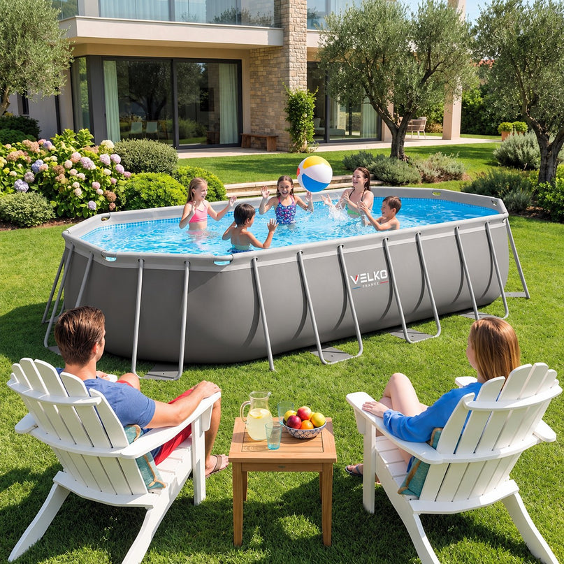 Piscine Hors-Sol Ovale VELKO Aqua Wave 6 – 610 × 305 × 122 cm – 18 202 L – Filtration 4 400 L/h – Échelle & Bâche Incluses