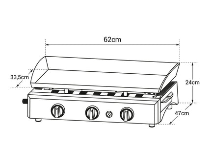 Plancha au gaz VELKO Brasa – 3 brûleurs 7,5 kW – Acier noir – Butane/Propane