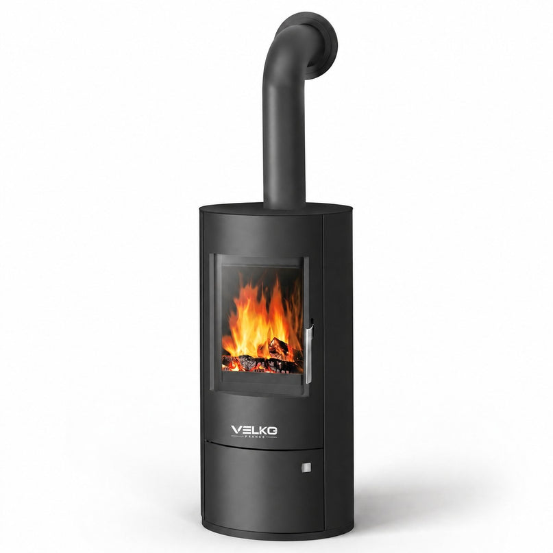 Poêle à bois VELKO 7 kW – Acier – Triple combustion – Sortie dessus/arrière