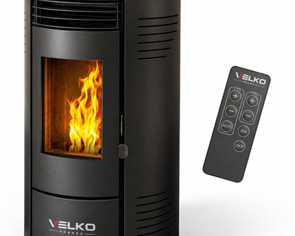 Poêle à granulés VELKO 11,6 kW – Étanche – Canalisable – Réservoir 15 kg – Jusqu'à 240 m³ – Programmable