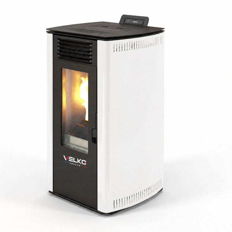 Poêle à granulés VELKO 8 kW – Acier – Programmable – Jusqu'à 200 m³