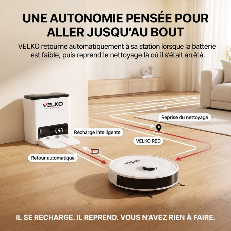 Robot Aspirateur Laveur 3-en-1 VELKO Aero 6 – 6 000 Pa avec Station de Vidage Automatique