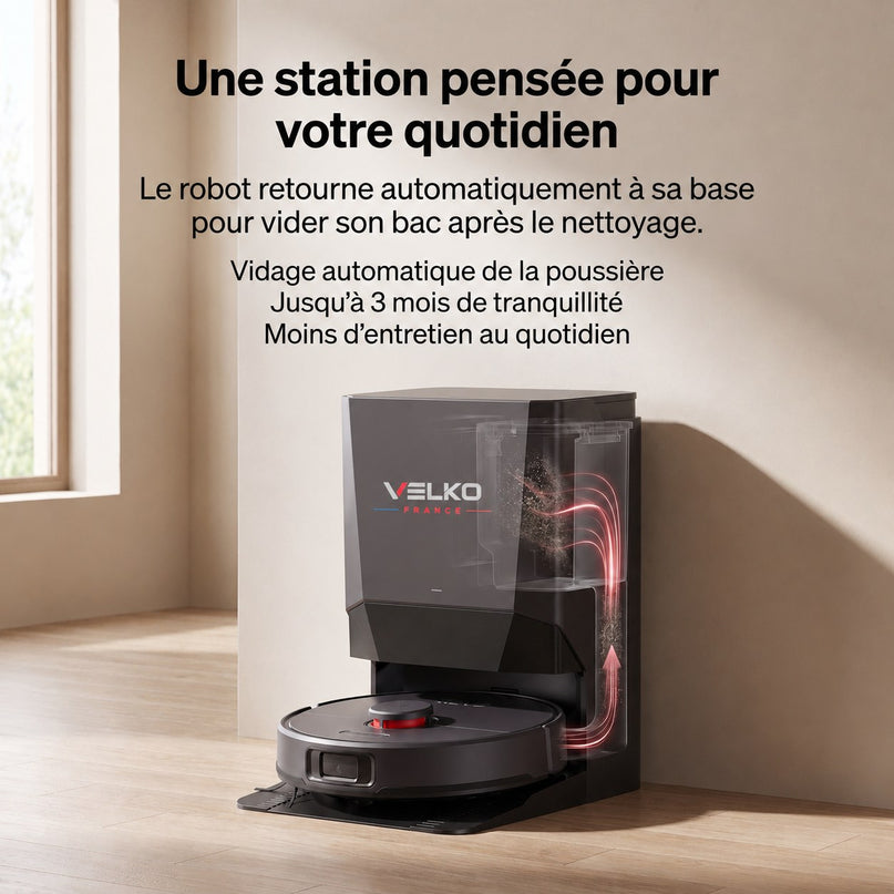 Robot Aspirateur Laveur VELKO Nova 6 – 6 000 Pa avec Station Tout-en-Un & Navigation LiDAR