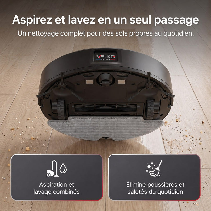 Robot Aspirateur Laveur VELKO Vector 15 – 15 000 Pa avec Station de Vidage Automatique & Navigation LiDAR