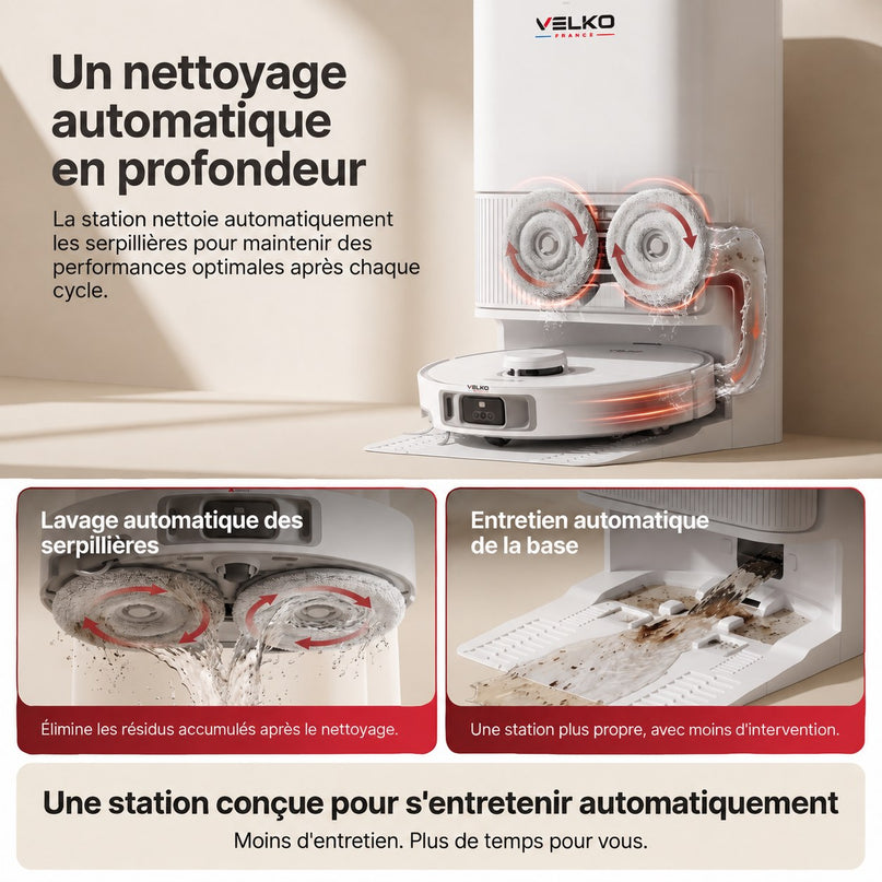 Robot Aspirateur Laveur VELKO Vortex 19 – 19 000 Pa avec Station Automatique & Navigation Intelligente