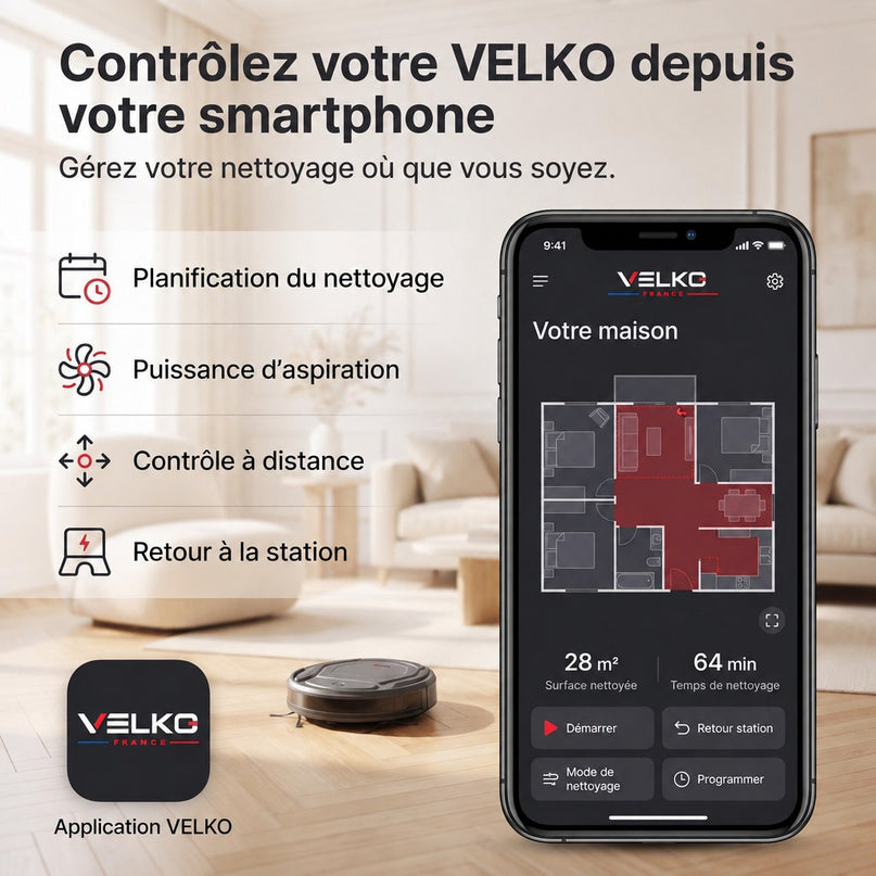 Robot Aspirateur VELKO SlimForce 22 – 2 200 Pa, Connecté & Autonomie 120 min