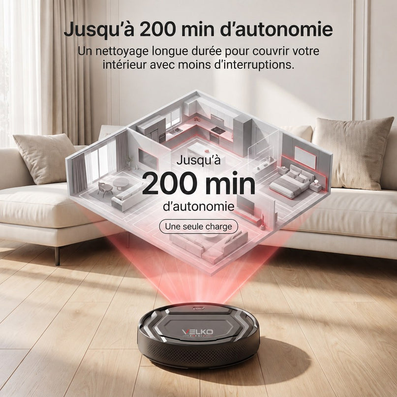 Robot Aspirateur VELKO SlimForce 22 – 2 200 Pa, Connecté & Autonomie 120 min