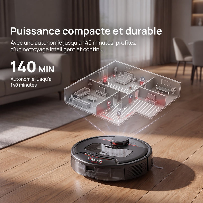 Robot Aspirateur VELKO Vector 5 –  Laveur 3-en-1 5 000 Pa avec Navigation Intelligente & Contrôle Connecté