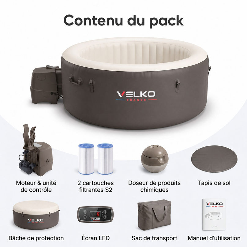 Spa Gonflable VELKO Aqua Max – 8 Places – 170 Jets – Chauffage 40°C