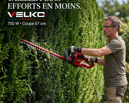 Taille-Haie Électrique VELKO Blade 67 – 700 W – Lame 71 cm – Coupe 67 cm – Écartement 30 mm – Poignée Pivotante