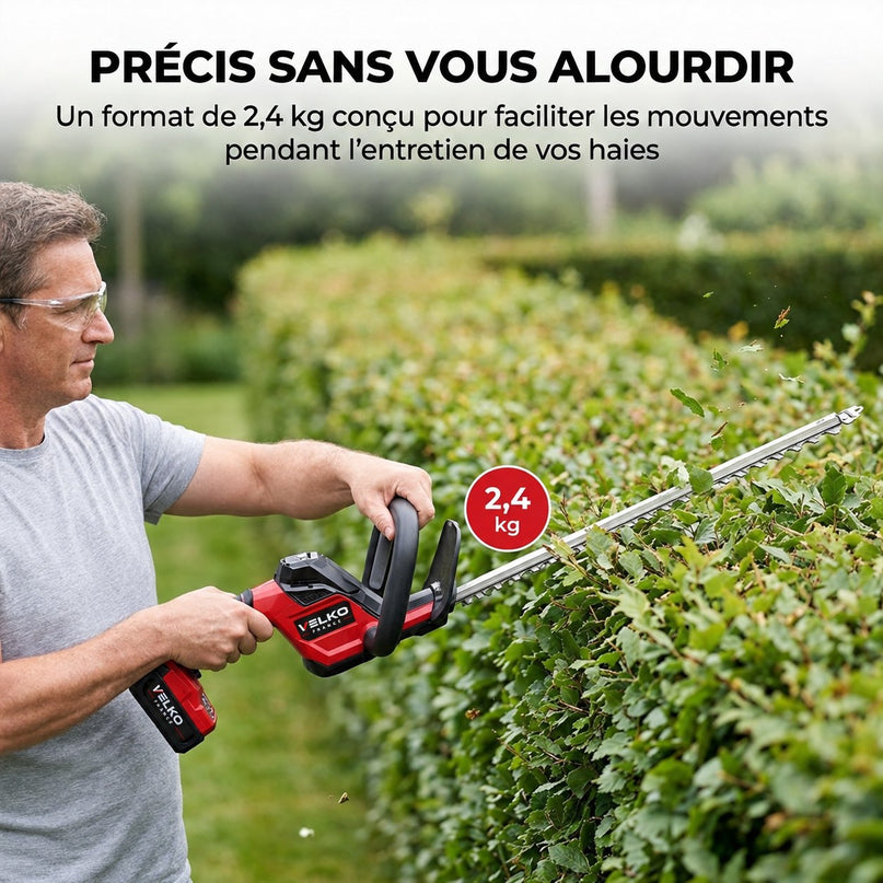 Taille-Haie Sans Fil VELKO Ardent 55 – 18 V – Lame 55 cm – Écartement 24 mm – Batterie 2,0 Ah & Chargeur Inclus