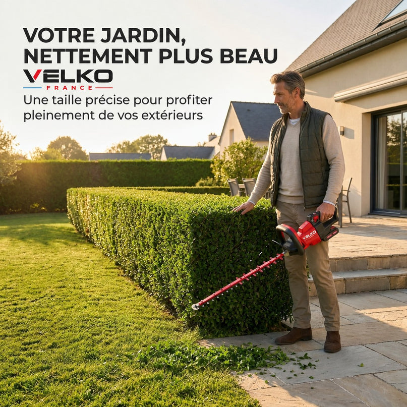 Taille-Haie Sans Fil VELKO Stratos 60 – 18 V – Lame 60 cm – Moteur Sans Charbon – 4 400 cps/min – Espacement 35 mm