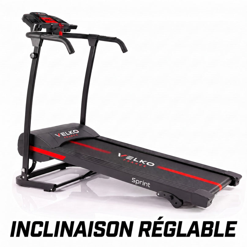 Tapis de Course Électrique VELKO Sprint – 1100 W / 1,5 HP – Vitesse jusqu'à 12 km/h – Pliable – Inclinaison Réglable