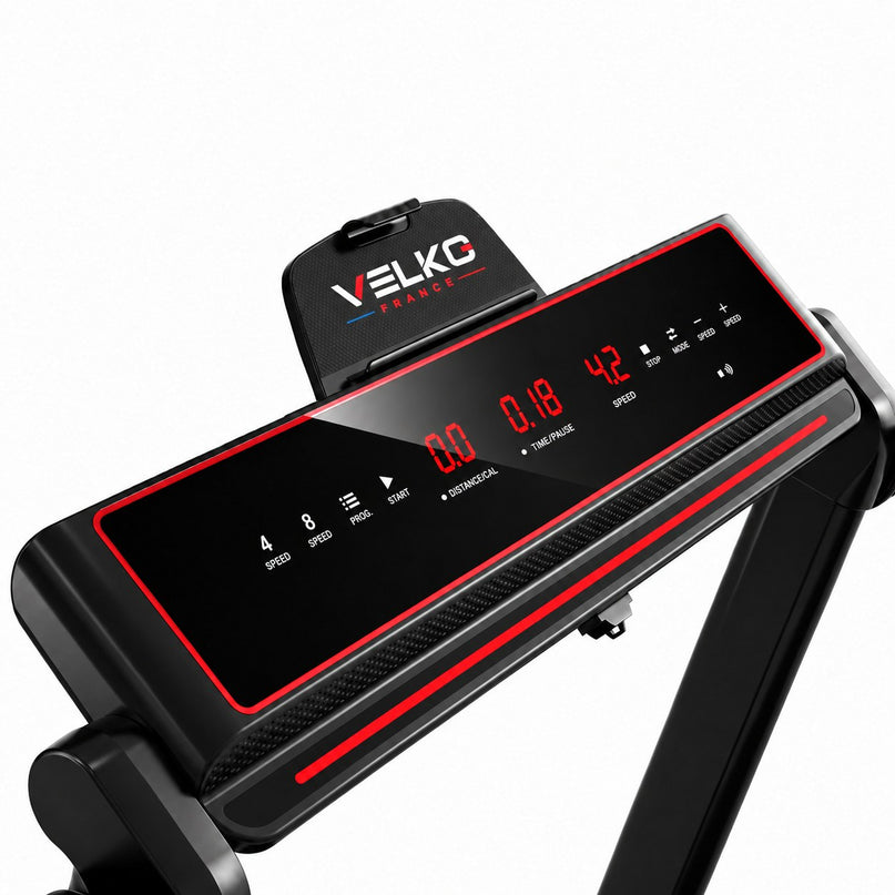 Tapis de Course Pliable VELKO Tempo 16 – 1 à 16 km/h – 16 Programmes – Surface 120 × 45 cm – Pliage Ultra-Compact 19 cm