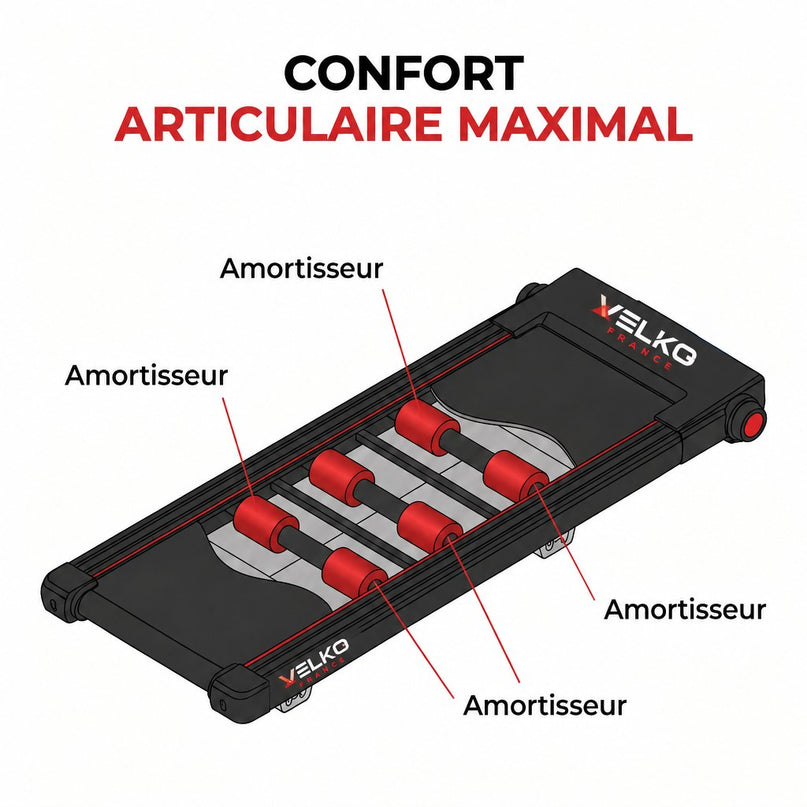 Tapis de Course Pliable VELKO Tempo 16 – 1 à 16 km/h – 16 Programmes – Surface 120 × 45 cm – Pliage Ultra-Compact 19 cm
