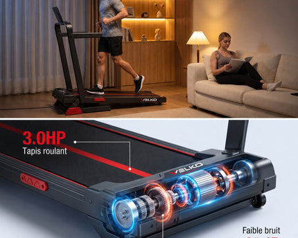 Tapis de Course Pliable VELKO Vantage – Moteur 3.0HP – Inclinaison Manuelle 16% – Vitesse 1-10 km/h – Télécommande