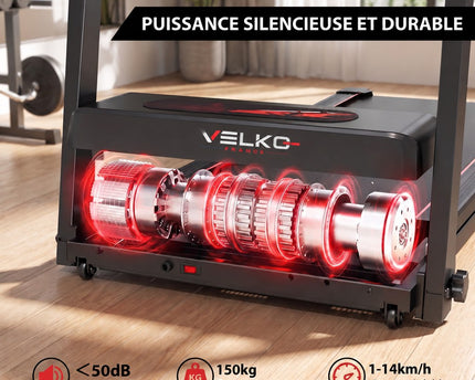 Tapis de Course Pliable VELKO Vita – Moteur 3.0HP – Vitesse 1 à 14 km/h – Charge 150 kg – Bluetooth