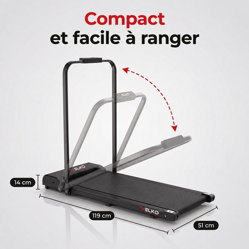 Tapis de Course Pliant VELKO Flexo – 10 km/h – 2 Modes (Marche/Course) – Écran LED