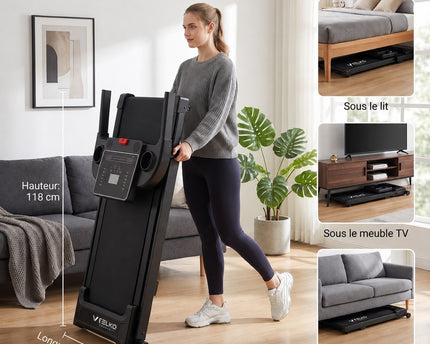 Tapis de Course Pliant VELKO Pace – 10 km/h – 12 Programmes – Charge 100 kg – Écran LED