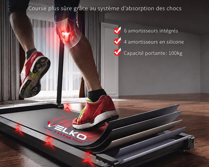 Tapis de Course Pliant VELKO Pace – 10 km/h – 12 Programmes – Charge 100 kg – Écran LED