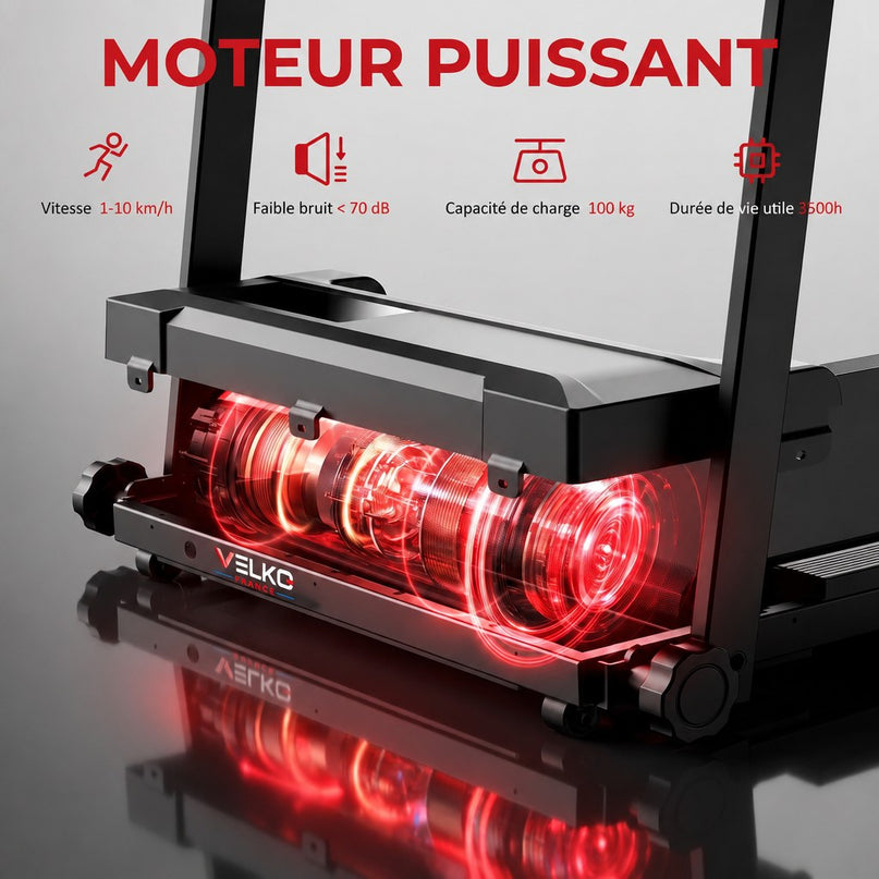 Tapis de Course Pliant VELKO Pace – 10 km/h – 12 Programmes – Charge 100 kg – Écran LED