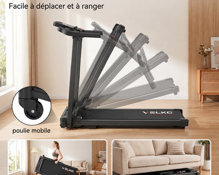 Tapis de Course Pliant VELKO Pace – 10 km/h – 12 Programmes – Charge 100 kg – Écran LED