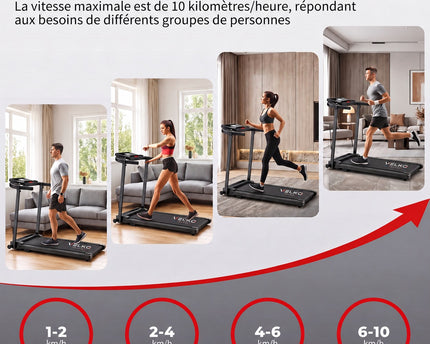 Tapis de Course Pliant VELKO Pace – 10 km/h – 12 Programmes – Charge 100 kg – Écran LED