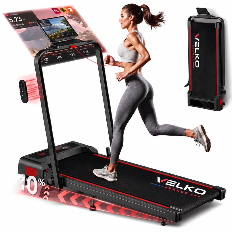 Tapis de Course Pliant VELKO Trail – 12 km/h – 12 Programmes HIIT – Écran LED & Application Connectée