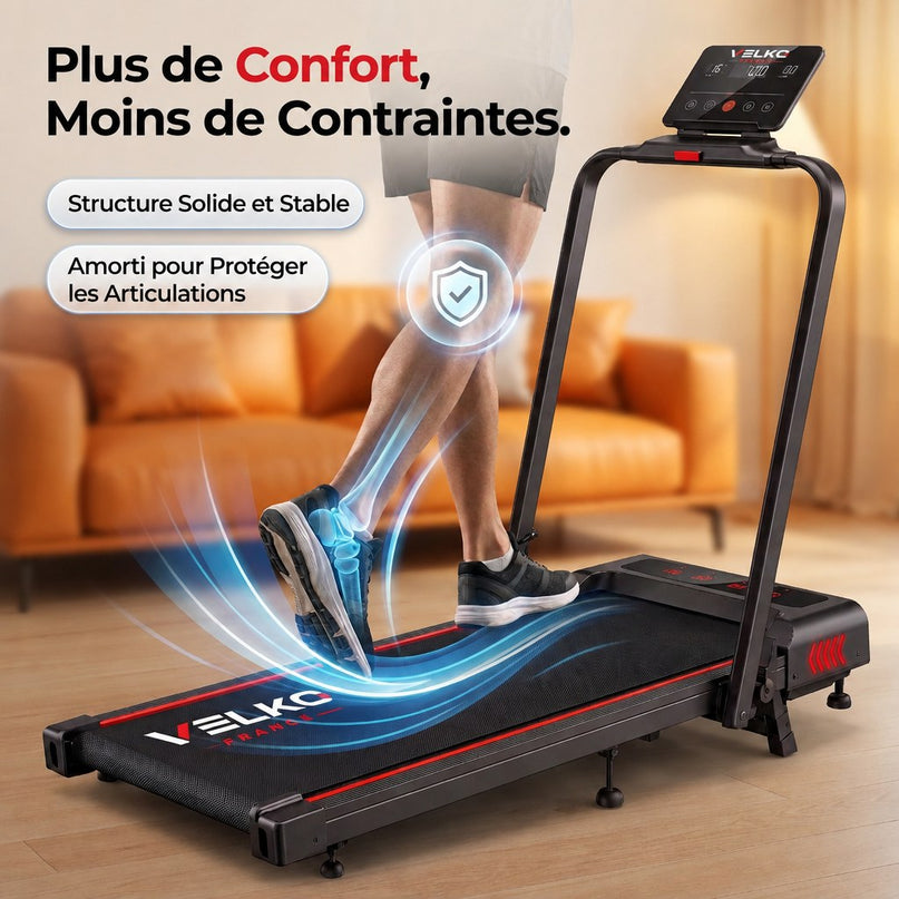 Tapis de Course Pliant VELKO Trail – 12 km/h – 12 Programmes HIIT – Écran LED & Application Connectée