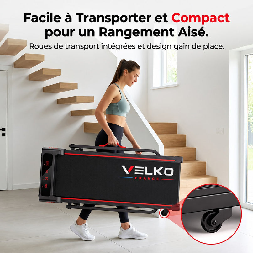 Tapis de Course Pliant VELKO Trail – 12 km/h – 12 Programmes HIIT – Écran LED & Application Connectée