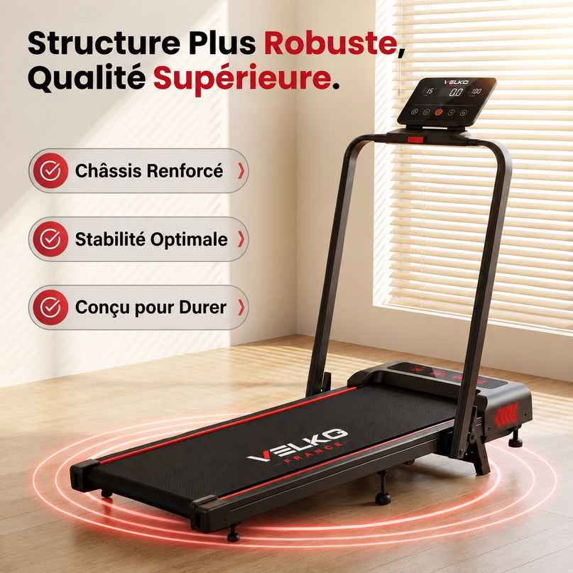 Tapis de Course Pliant VELKO Trail – 12 km/h – 12 Programmes HIIT – Écran LED & Application Connectée