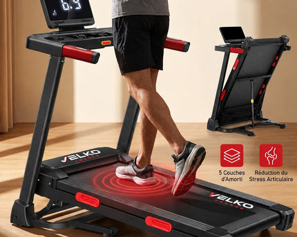 Tapis de Course VELKO Elevate 15 – Inclinaison Automatique 15 % – 2,5 CV – 12 km/h – Pliable & Connecté