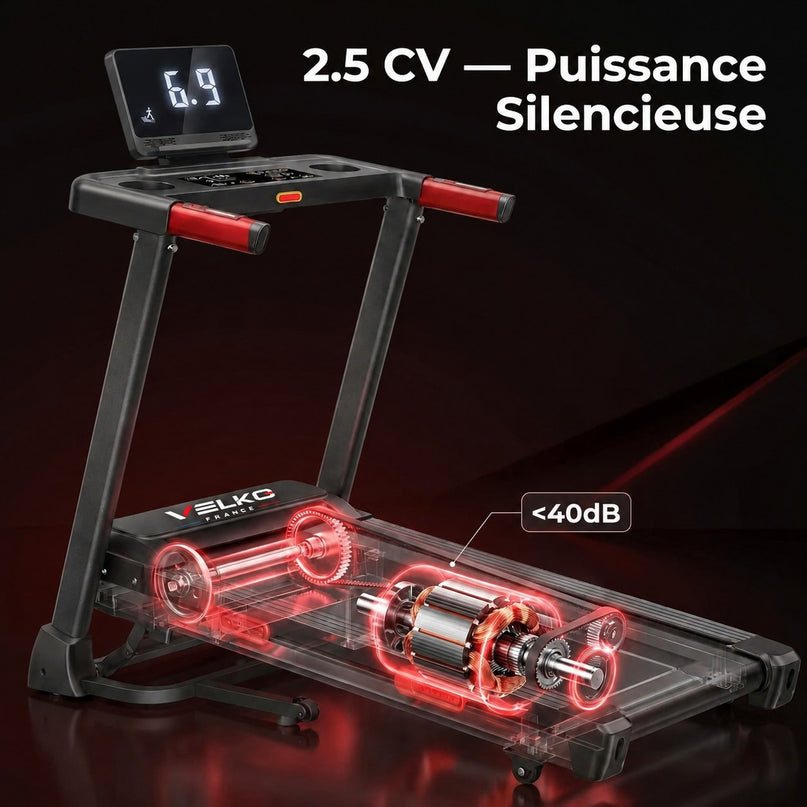 Tapis de Course VELKO Elevate 15 – Inclinaison Automatique 15 % – 2,5 CV – 12 km/h – Pliable & Connecté
