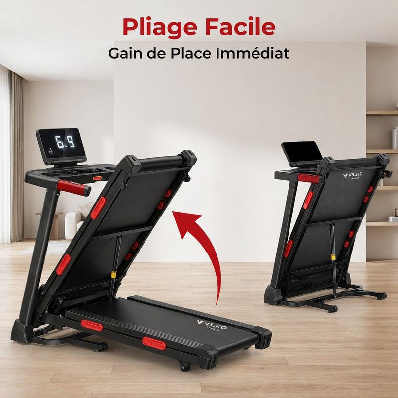 Tapis de Course VELKO Elevate 15 – Inclinaison Automatique 15 % – 2,5 CV – 12 km/h – Pliable & Connecté