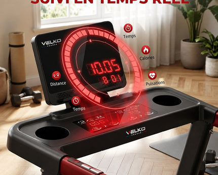 Tapis de Course VELKO Elevate 15 – Inclinaison Automatique 15 % – 2,5 CV – 12 km/h – Pliable & Connecté