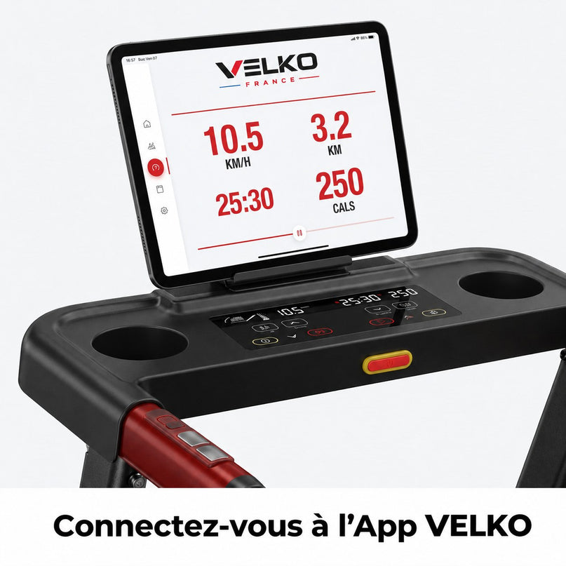 Tapis de Course VELKO Elevate 15 – Inclinaison Automatique 15 % – 2,5 CV – 12 km/h – Pliable & Connecté