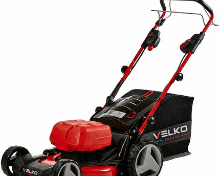 Tondeuse à Gazon sans Fil Auto-tractée VELKO Force 700 – 36 V – Coupe 47 cm – 4 Batteries 4,0 Ah – Bac 75 L – Jusqu’à 700 m²